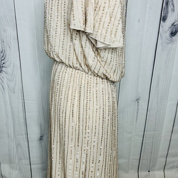 Show Me Your MuMu Sz L Michelle Flutter Dress Gown Show Me the Ring Beaded Beige - Picture 7 of 12